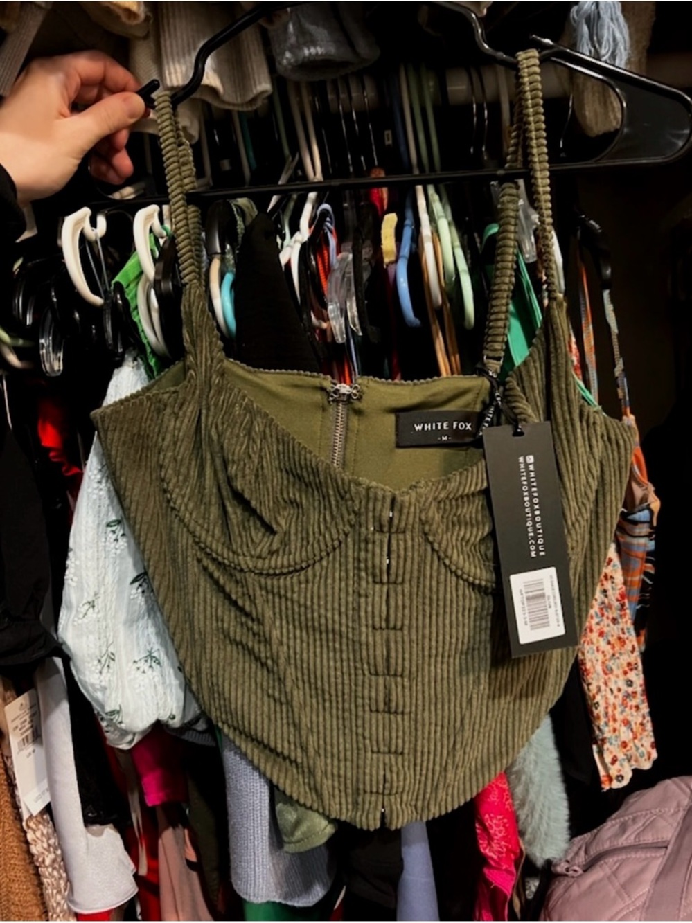 White Fox Boutique Olive Green Ribbed Corset Tank Top